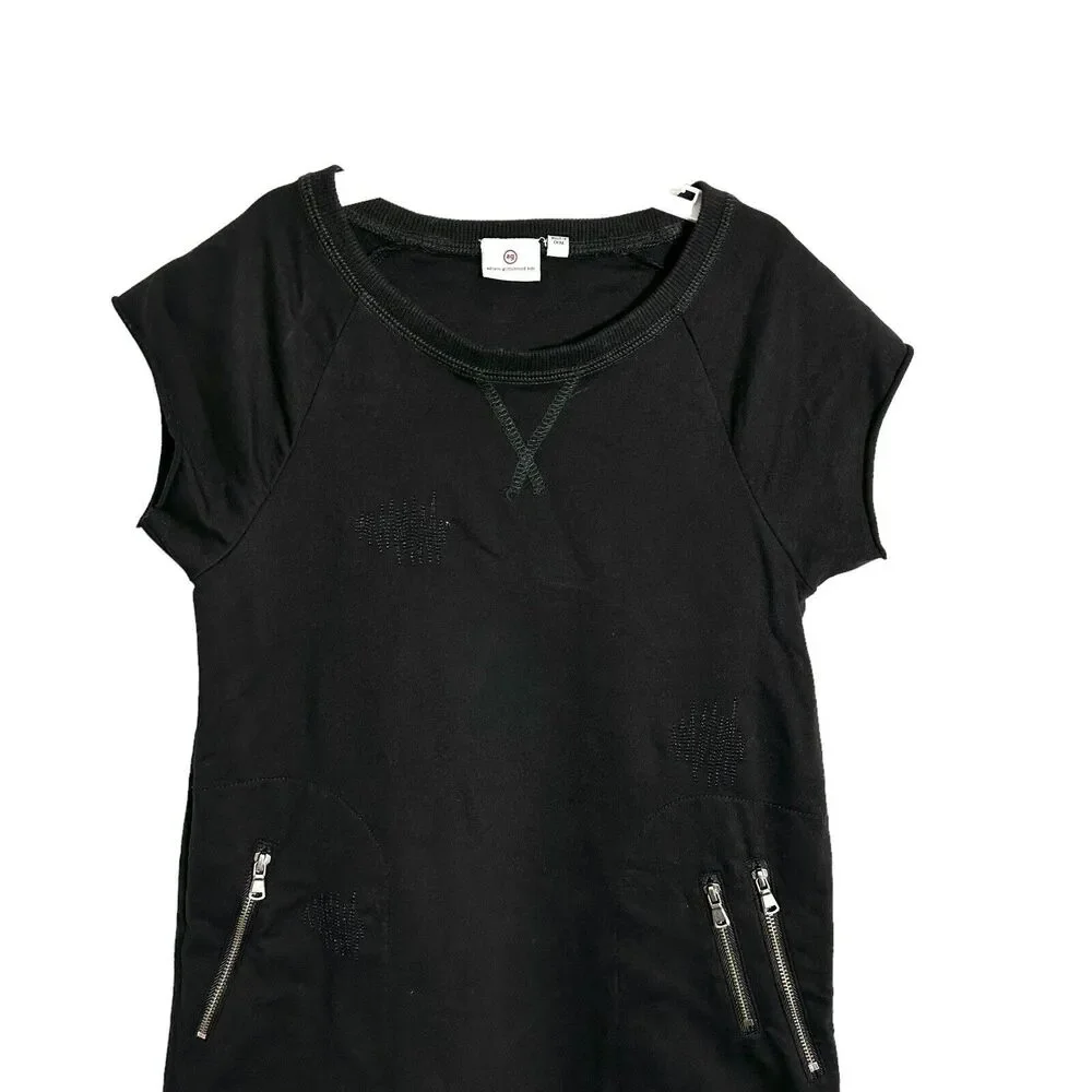 Adriano Goldschmied Girls Sz 6X Black Tunic Dress Kids Raw Hem Embroidered